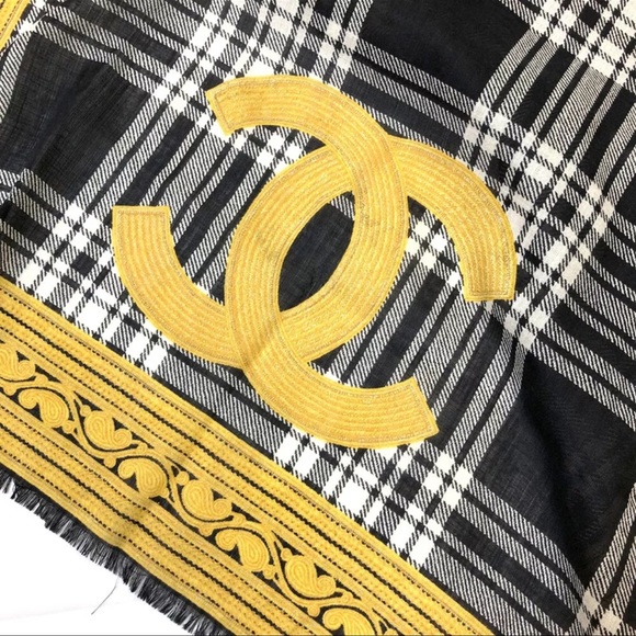 273 Chanel CC Logo Silk-Cashmere Blend Stole Scarf - Picture 7 of 8